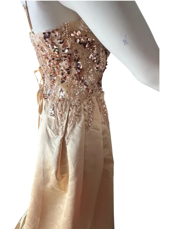 Criebdk Elegant Satin & Sequins Formal Dress Gold Size 8 (See Measurements) NWT - Image 5