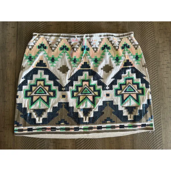 Express Y2K Low-Rise Aztec Sequin Mini Skirt‎ - Size XS - Image 9