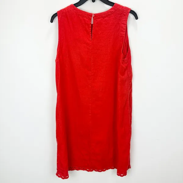 Madewell Mini Shift Dress in 100% Linen A Line Embroidered Hem Wild Poppy M - Image 15