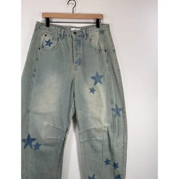 Talulah Womens Jeans Blue Denim Star Walk Barrel Baggy Loose High Rise Size L - Image 8