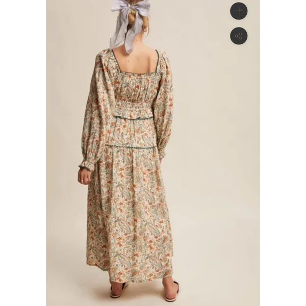 Listicle Size-M-L Maxi Dress Paisley Smocked Tiered Cream Cotton - Image 3
