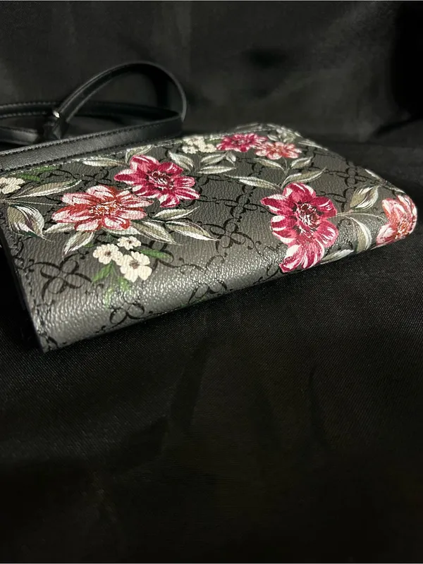 Nine West Black Floral Crossbody with Pink and Cream Blooms - Image 10