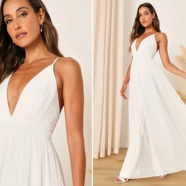 LULU's Bridal Engagement Wedding Chiffon Elegant Sexy Flowy Romantic Gown - Image 4