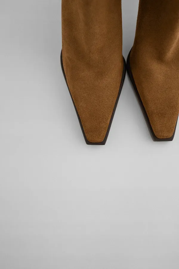 suede tan camel heeled ancle boots heels - Image 2