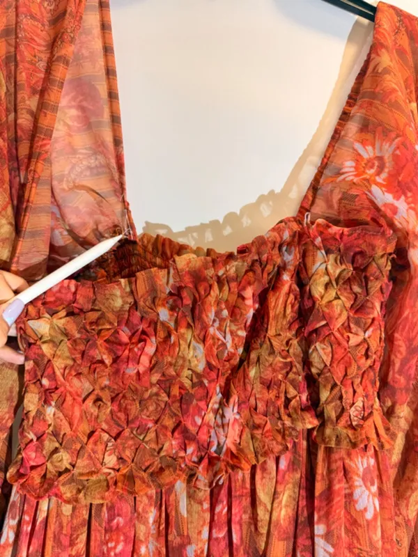Free People Angel Eyes Brown Floral Off Shoulder High Slit Maxi Dress XS - Image 7