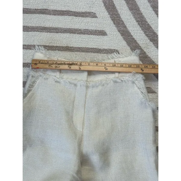 Uterqüe Women Off White Wide Leg Crop Pants Textured Raw Hem Fringe High Waist S - Image 13