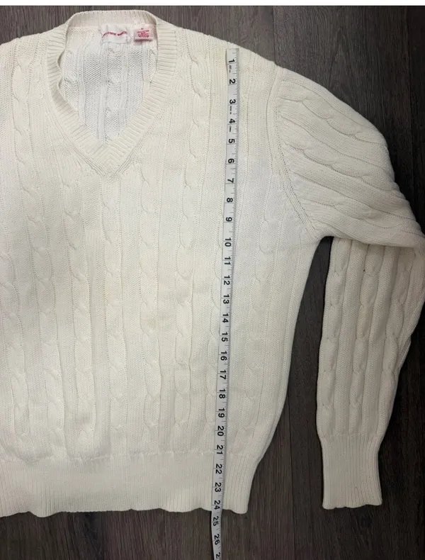 Saks Fifth Avenue Women’s Ivory Cable Knit Sweater Pullover Sz XL 100% Cotton - Image 4