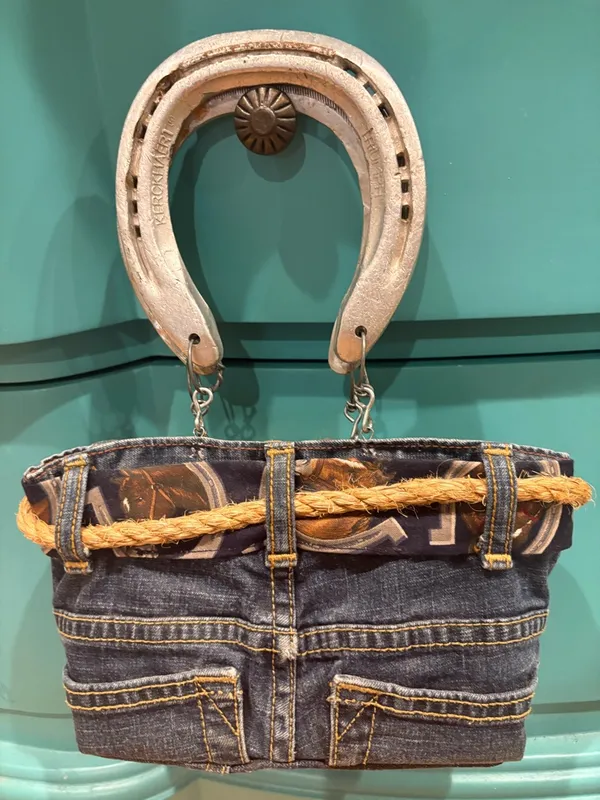 Handmade denim horseshoe bag western cowgirl horse unique blue novelty small - Image 2