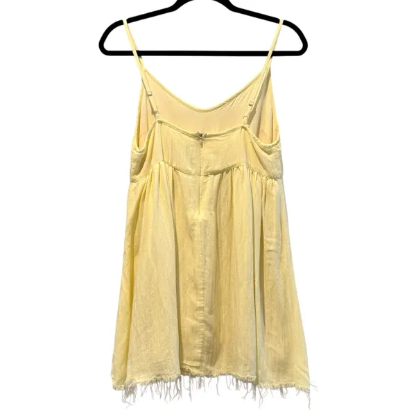 Cloud Ten Babydoll Mini Dress Frayed Hem Linen Blend Summer Yellow‎ Size Medium - Image 4