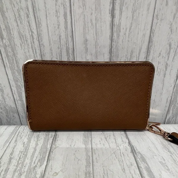 Michael Kors Brown Zip-Around Wristlet Wallet w/ Logo, Wrist Strap, Card Slots - Image 2