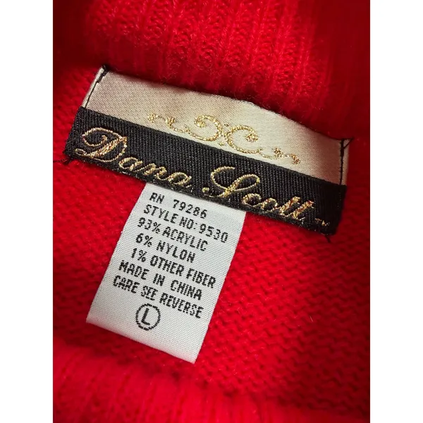 Vintage Dana Scott Christmas Sweater Women L Red Gold Ornament Gold Embroidery - Image 3