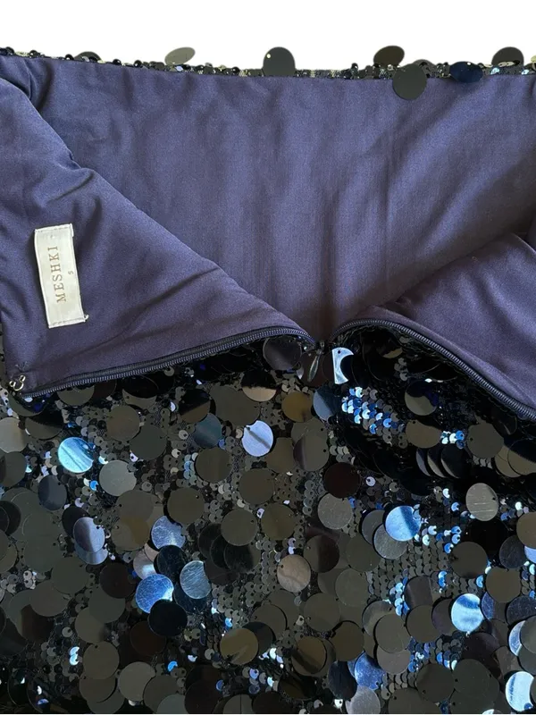 EUC MESHKI Sequined Mini Skirt Midnight Blue Size Small - Image 8