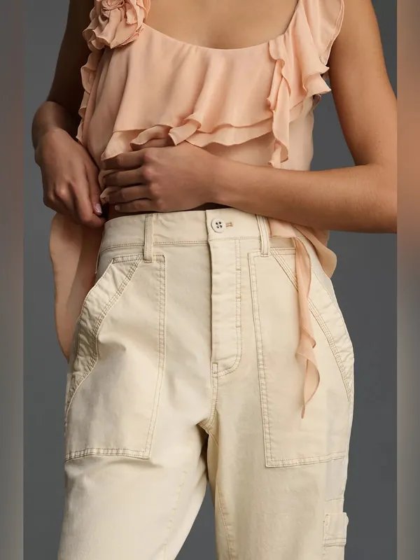 Pilcro Anthropologie Millie Low-Slung Barrel Cargo Pants Ivory Size 28 - Image 3