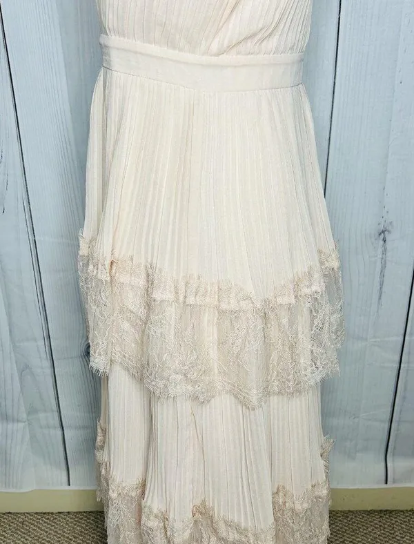 NWT Just Me Women's Pink Lace Ruffle Tiered Boho Sleeveless Pleated Dress Size M - Image 10