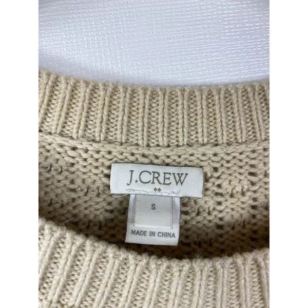 J. Crew Womens Sweater Sz S Tan Beige Fisherman Cable‎ Knit Wool Blend Crew Neck - Image 3