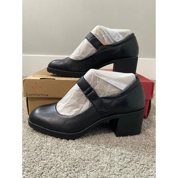 New Comfortiva Hayes Black Leather Mary Jane Heels Size 10 - Image 2