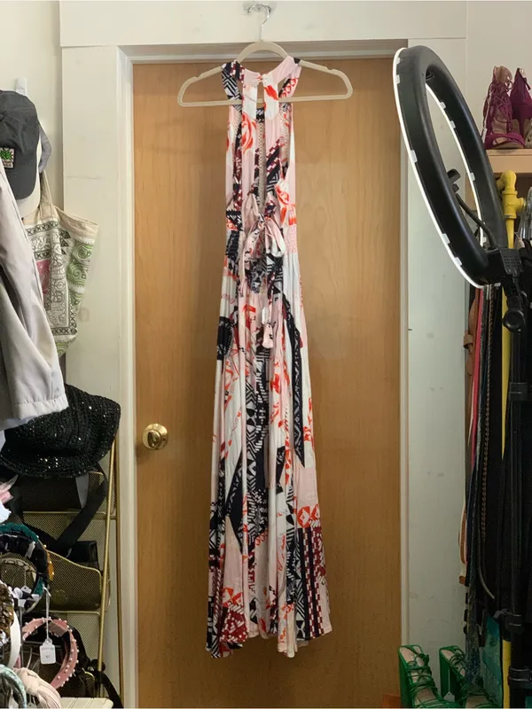 Abel the Label Halter Maxi Dress in Blush Pink/Print Size-X-Small Boho Resort - Image 4
