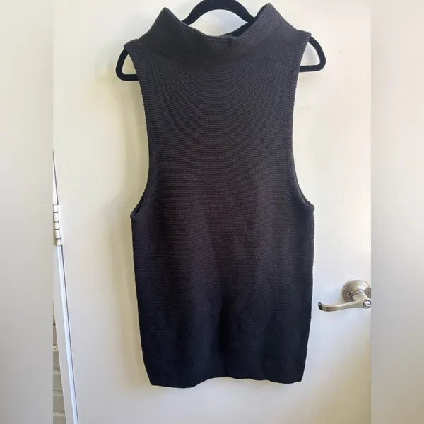 Free People Black Funnel Neck Sleeveless Sweater‎ Tunic XS chic minimalist - Image 2