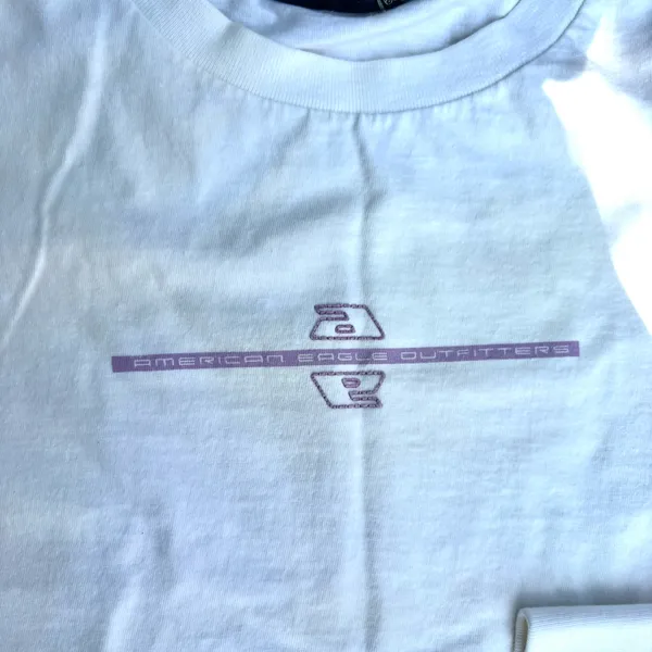 Vintage Y2K American Eagle faded white long sleeve M crew tee - Image 2
