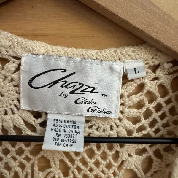 Vintage Chazzz Charles Ghailian Large Open Knit Crochet Button Front Vest Boho - Image 9