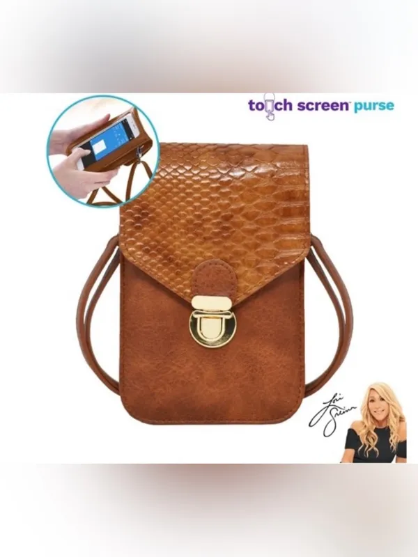 Lori Greiner Brown Faux Snakeskin Crossbody Touchscreen Phone Bag New - Image 11
