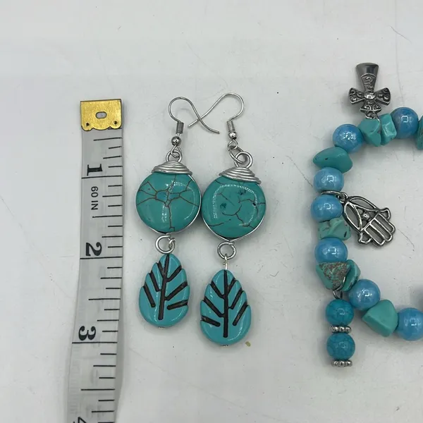 Necklace Earrings Bracelet Turquoise/Silver Hand Made - Image 5