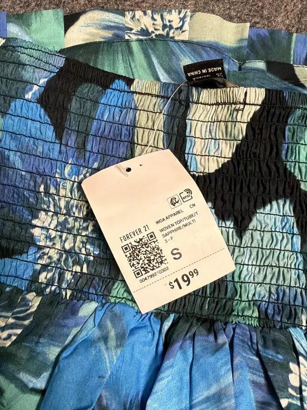 Forever21 Strapless Blue Floral Peplum Top - Image 3