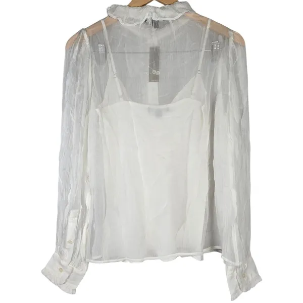 J. Crew Ruffle button-up shirt in crinkle chiffon‎ in Ivory 0 - Image 2