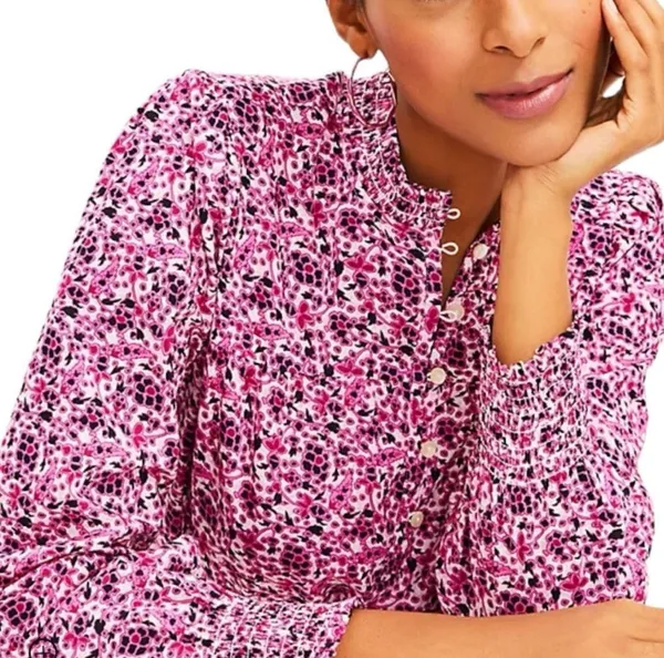 Loft Womens Size Medium Smocked Button Blouse - Image 3