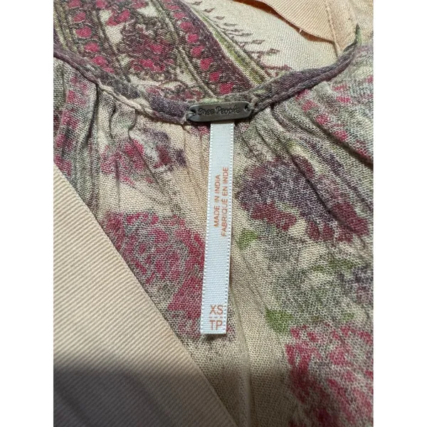 Free People‎ Mini Slip Dress XS Tunic Peach Floral Border Print Open Back Boho - Image 8