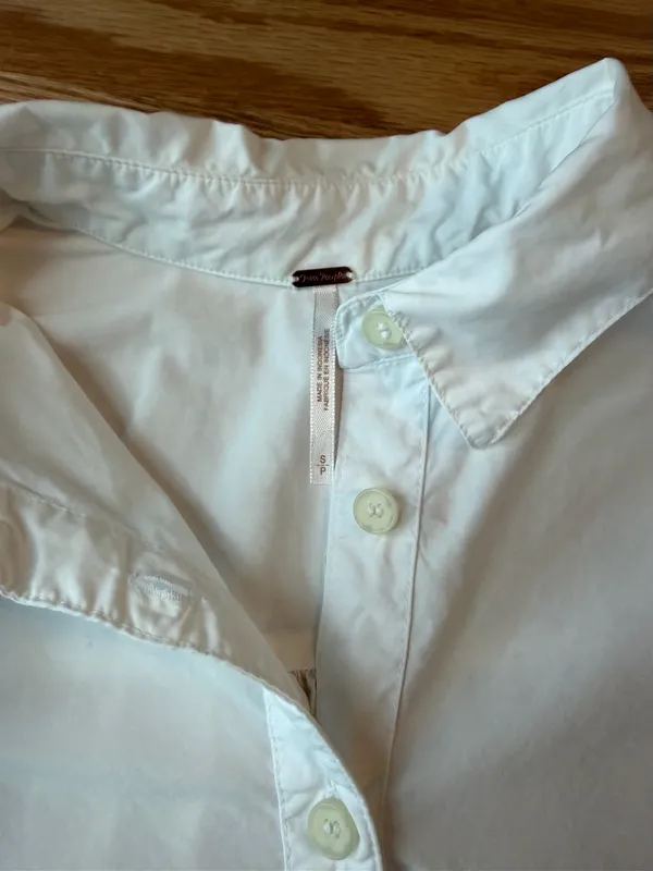 Free People Cotton Brown Eyed Girl White Poplin Ruched Tie Sleeve Shirt S - Image 2