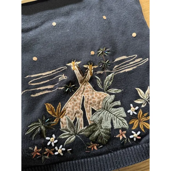 Alfred Dunner Safari Giraffe Sequin Embroidered 2 Piece Cardigan Sweater XL‎ VTG - Image 6