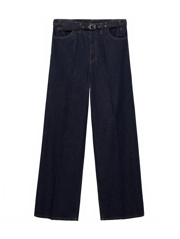 Mango Rinse-Wash Wide Leg Jeans with Belt NWT Mara Open Blue Size 4 - Image 2