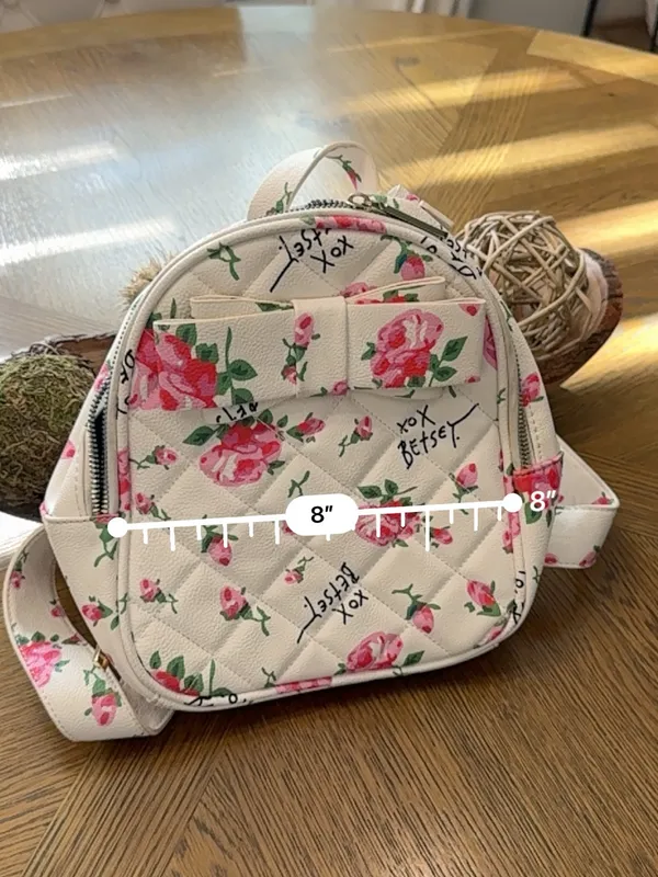 Betsey Johnson Floral Mini Backpack White Pink Roses Bow Purse - Image 8