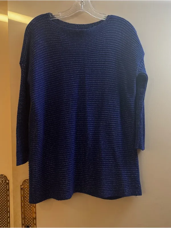 Royal blue metallic Ribbed Pocket pullover oversized knit Sweater size small - Image 5