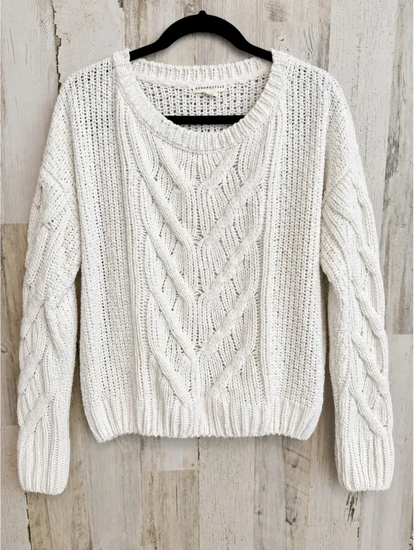 Aeropostale Women’s Medium White Chenille Cable Knit Sweater - Image 2