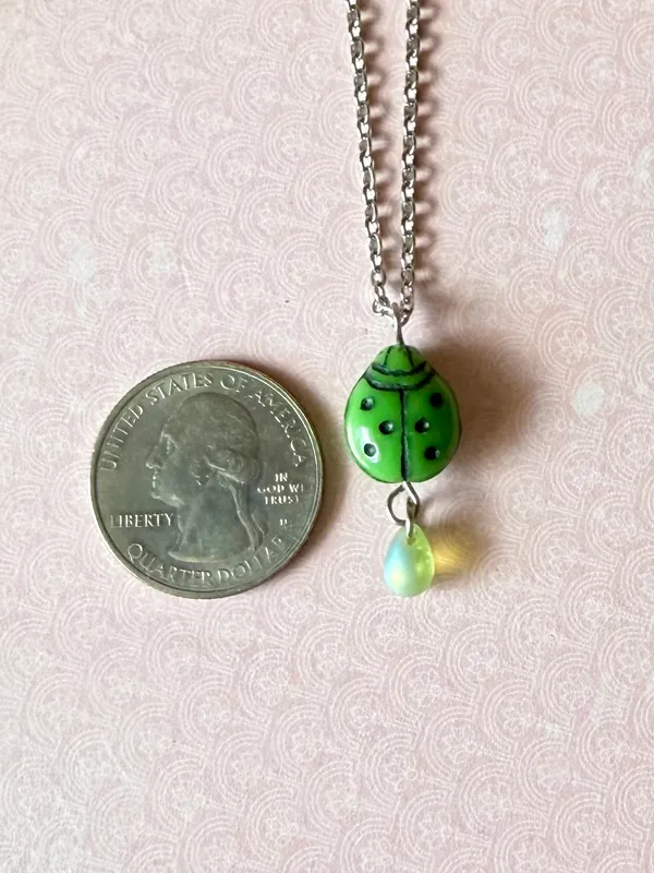 Handmade fairy cute whimsy ladybug necklace💚🐞 - Image 5