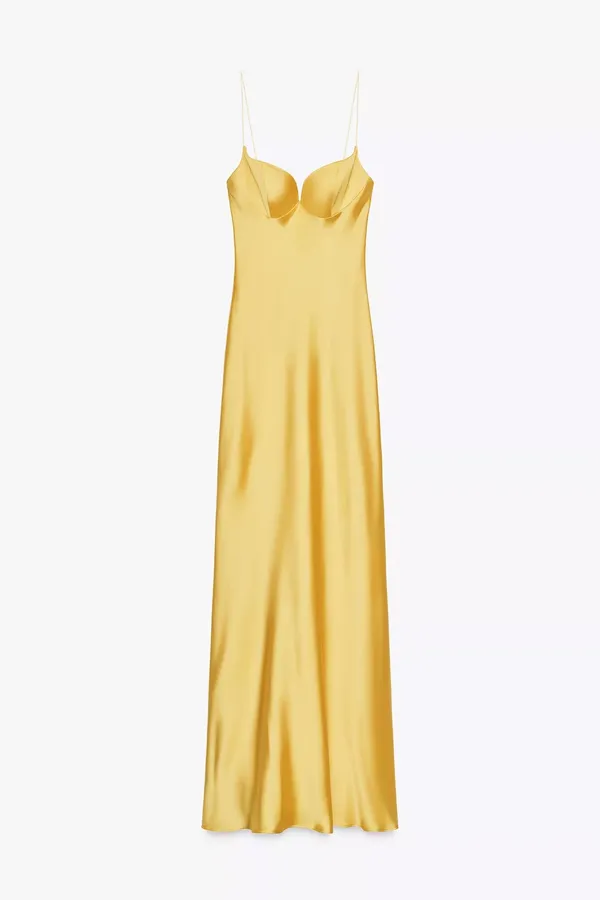 Zara golden Yellow Maxi satin corset bodycon formal Dress evening party wedding - Image 10