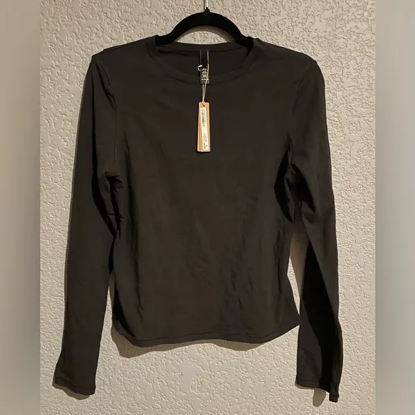 Skims NWT Long Sleeves Cropped Cotton T-Shirt Washed Onyx Color Size XL - Image 3
