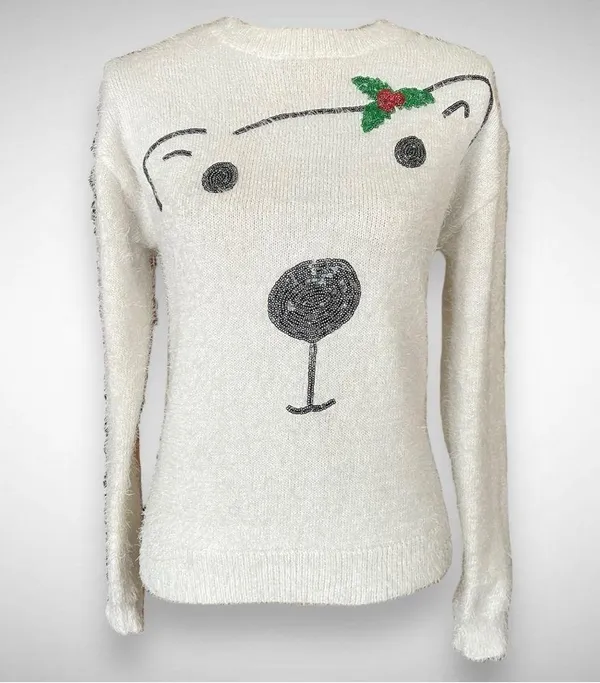 HOLIDAY TIME White‎ Polar Bear Long Sleeve Relaxed Fit Sweater Small | EUC - Image 2