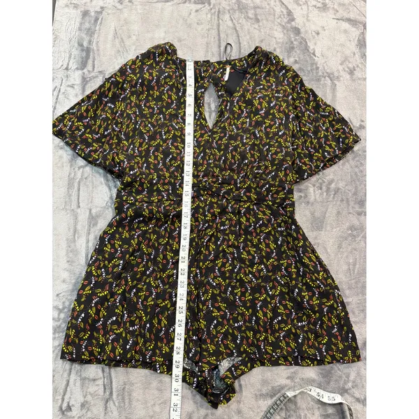 Free People Romper Womens Black Floral Leaf Print Open Back Flutter Sleeve 12 - Image 8