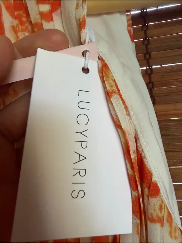 Lucy Paris Mari Orange Floral Tiered Halter Maxi Dress XS NWT $130 - Image 6