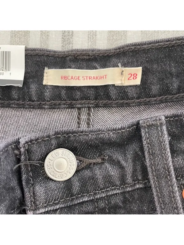Levi’s Ribcage Straight Ankle Washed Black Gray Size 28 Inseam 27 Grunge Casual - Image 7