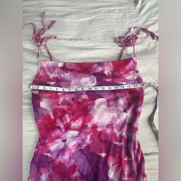 Lulus‎ Positively Serene Magenta Floral Cowl Neck Tie-Strap Maxi Dress Size M - Image 7