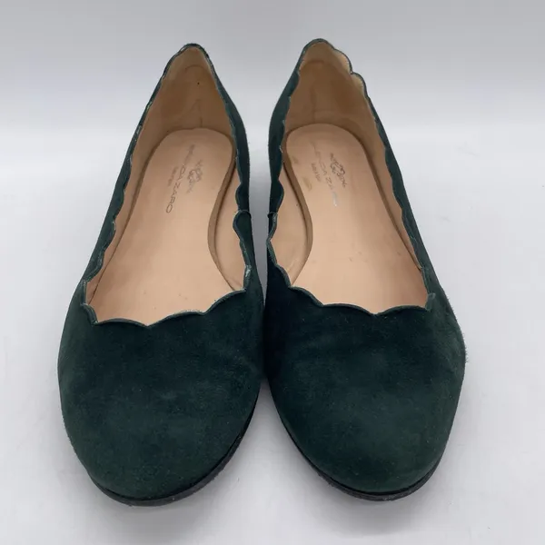 Brenda Zaro Womens 39.5 (US 8.5-9) Shoes Ballet‎ Flats Scalloped Green Suede - Image 3