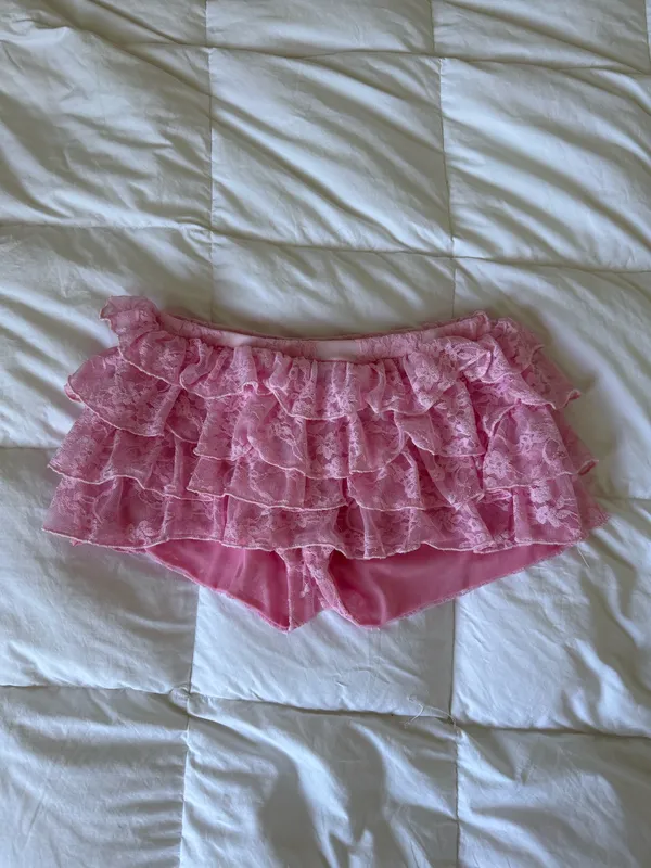 EGO Pink Frill Lace Mini Shorts - Image 4