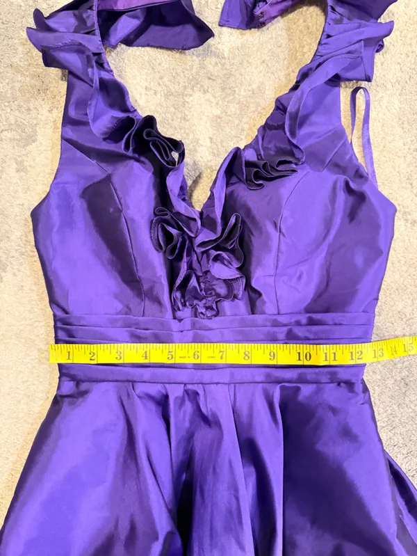 Angelina Faccenda Purple Ruffled Halter Fit & Flare Dress - Image 6