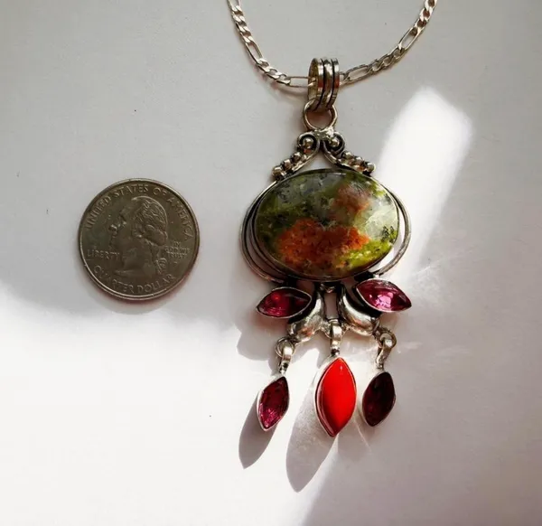 Handmade silver unique necklace with stone pendant - Image 2