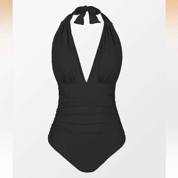 Cupshe Black Plunge Halter One-Piece Swimsuit - Image 3
