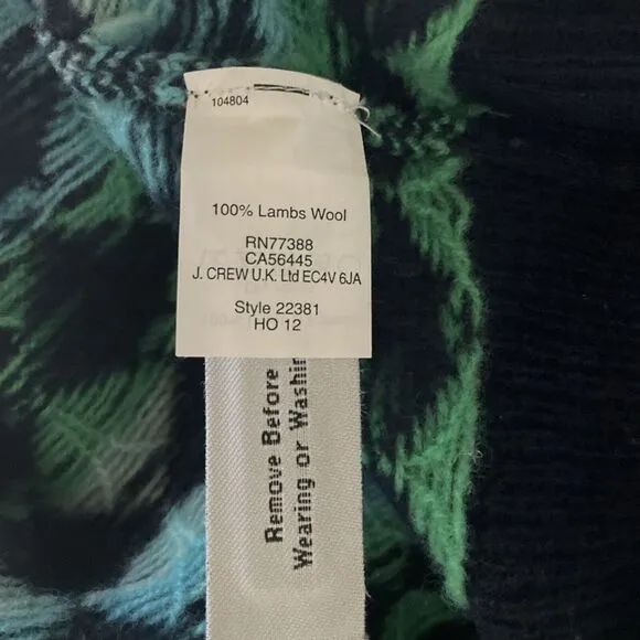 J Crew‎ Women Argyle Crewneck 100% Lambs Wool Sweater Y2K Preppy S Blue Green - Image 7